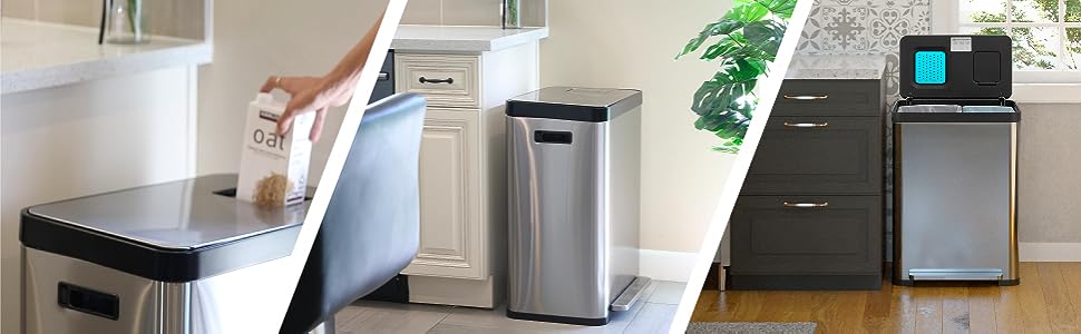 Home Zone Living 18.5 gal. Stainless Steel Step-On Kitchen Trash Can with Dual Compartments and CleanAura Odor Control, Silver