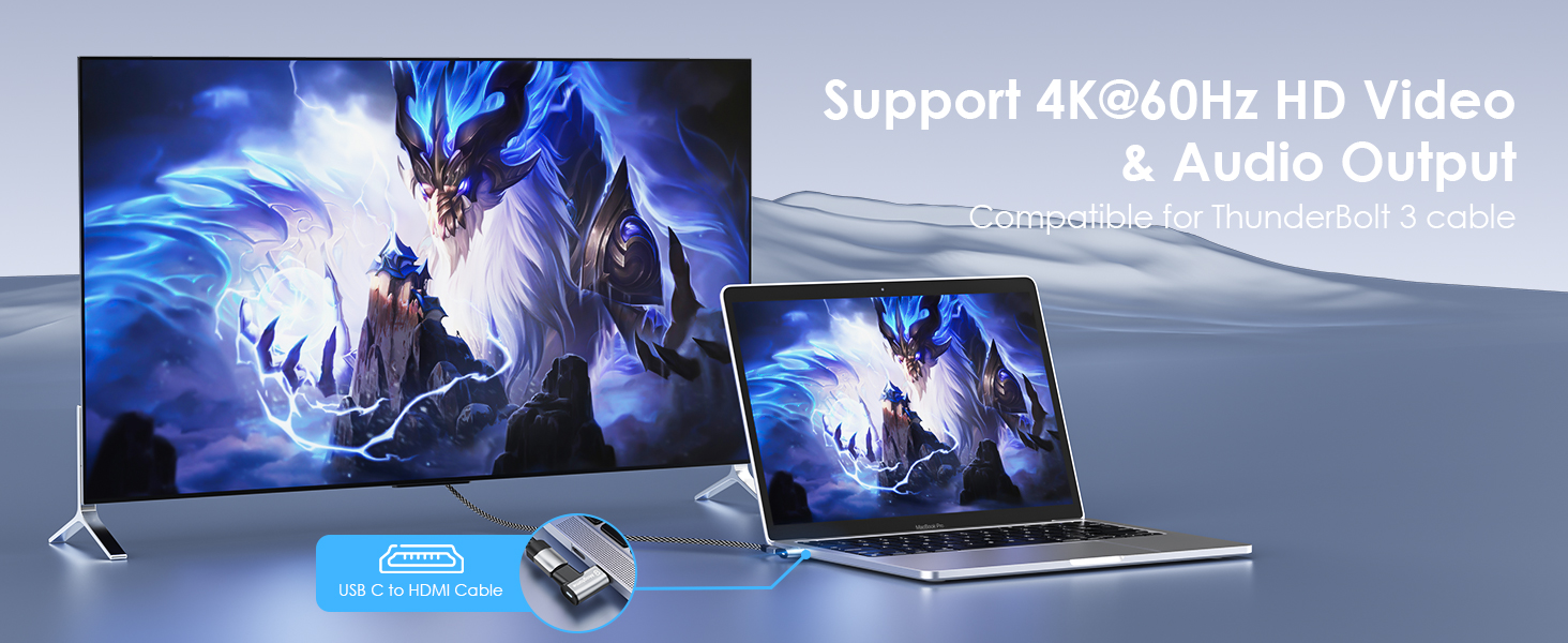 Support 4K@60Hz HD Video & Audio Output Compatible for ThunderBolt 3 cable
