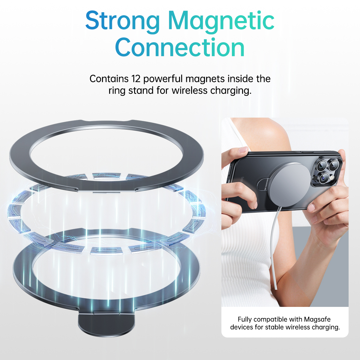 360°Rotatable Magnetic Ring Designed for iPhone 15 Pro Max Case Compatible  with MagSafe, Built-in Foldable Stand Phone Cover Grip Ring, Lens  Protective Shockproof Slim Phone Case 