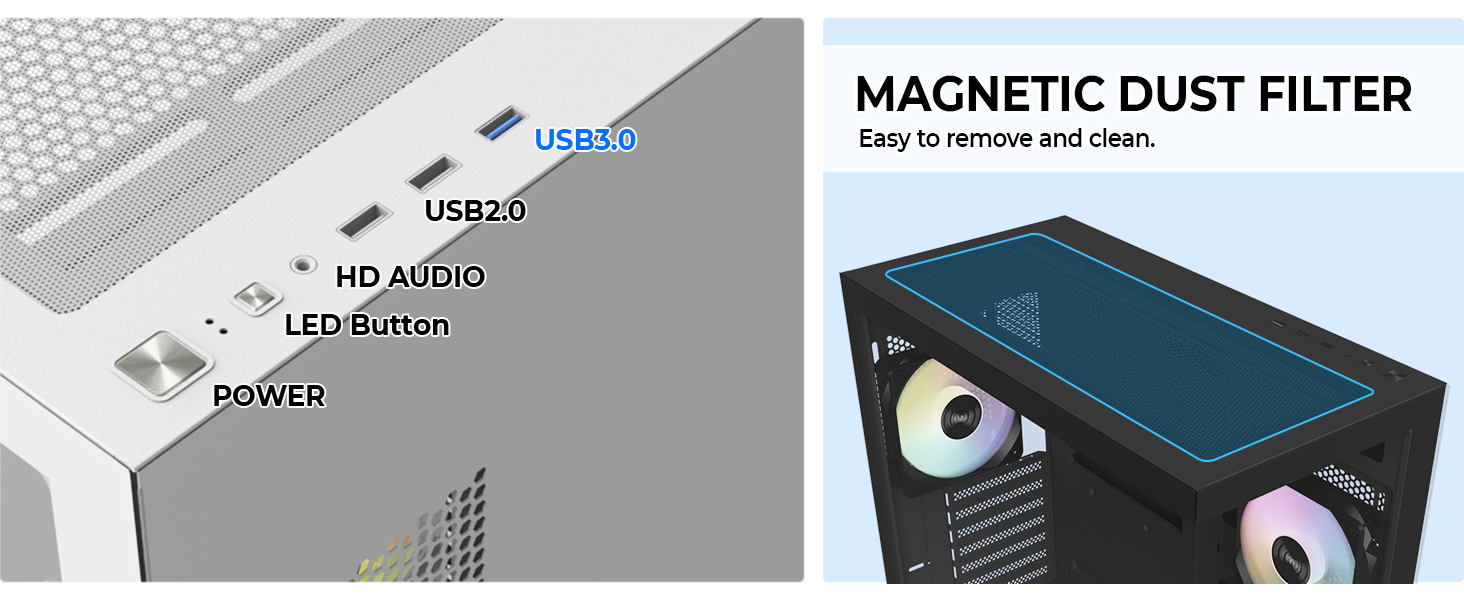 Quickly connect your devices with USB 3.0 and HD Audio front panel ports.