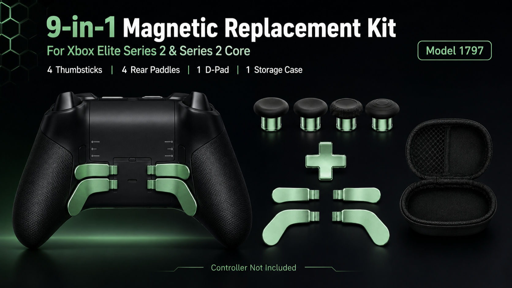 9-in-1 magnetic replacement kit, Xbox Elite Series 2 accessories, Series 2 Core accessories, green