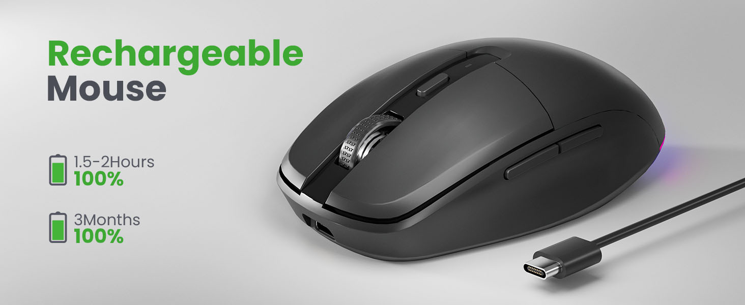 Type C Rechargeable Wireless Mouse, 2.4G USB C RGB Lighting Computer Mice Silent Click, Ergonomic De