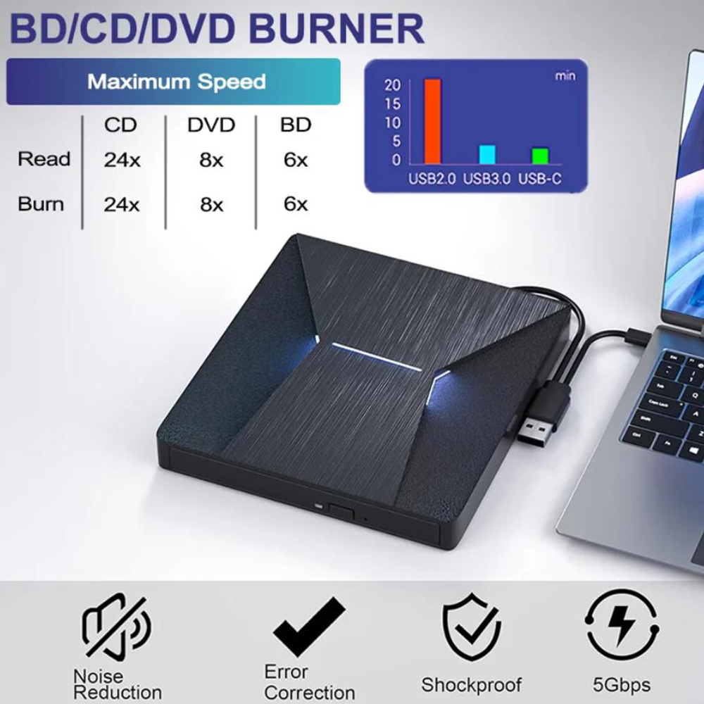 Our external Blu-ray drive are comes with a larger storage capacity and faster reading and recording