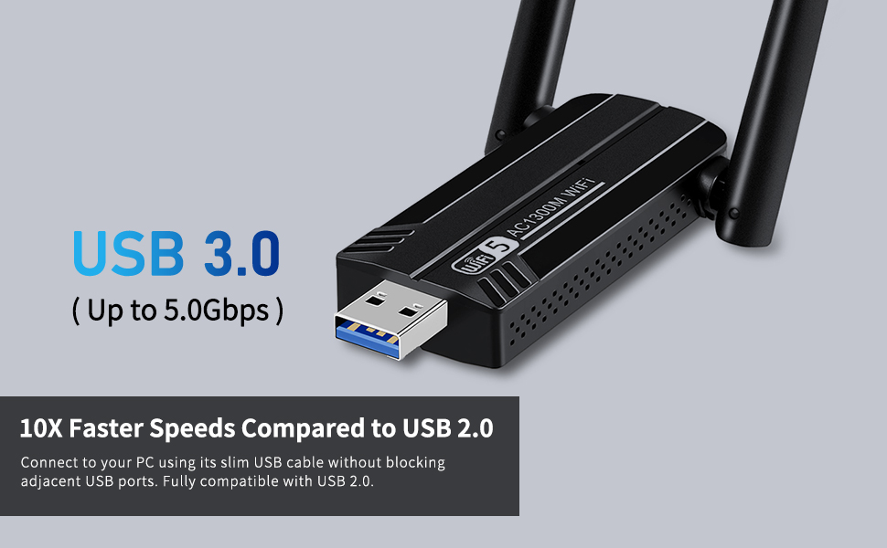 Hitoor 1300Mbps USB 3.0 WiFi Adapter, Dual Antennas 5G/2.4G AC1300 Wireless Adapter WiFi Network Ada