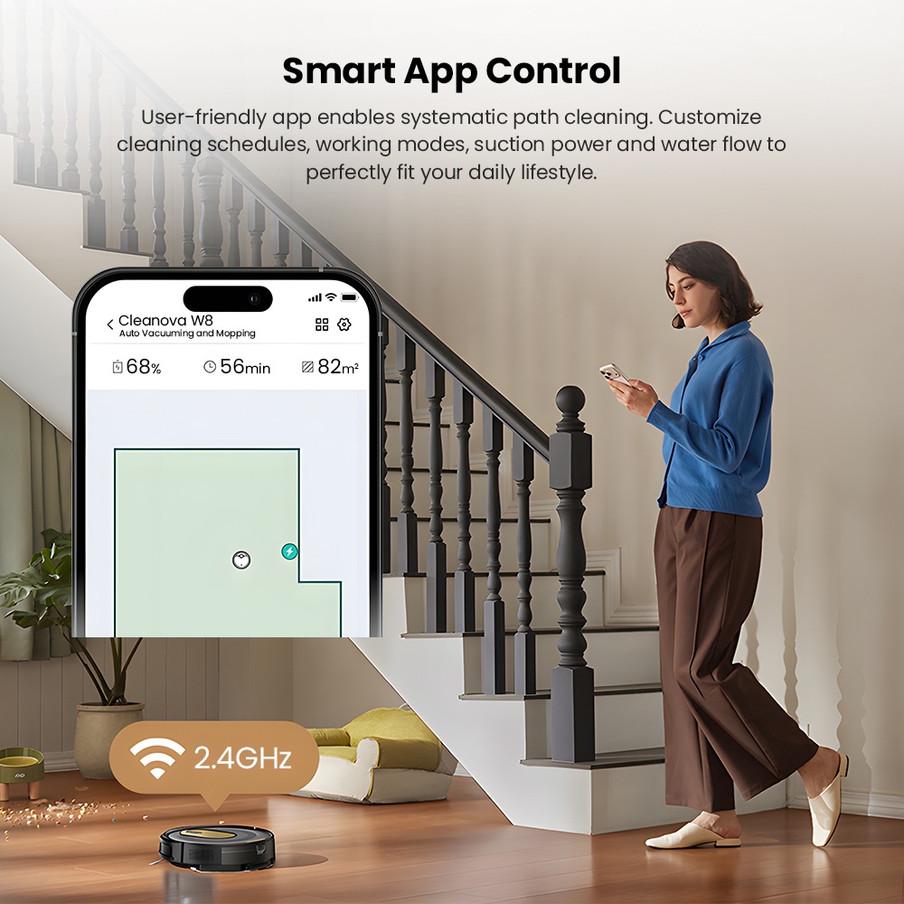 Vactidy W8 2in1 Robot Vacuum Mop 5000Pa CarpetBoost Suction