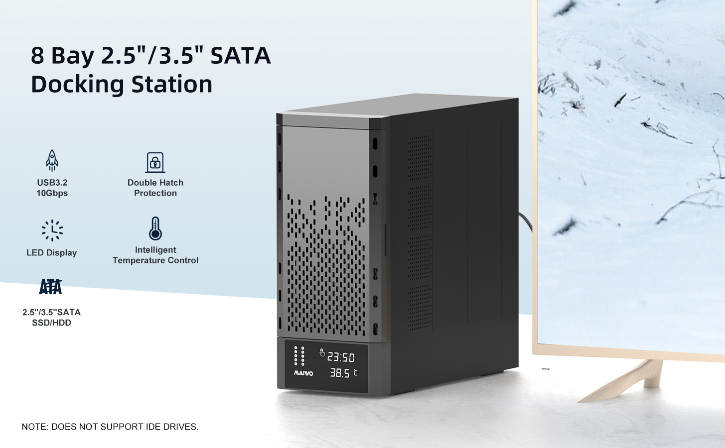 MAIWO 8 Bay Tool-Free Aluminum Hard Drive Enclosure for 2.5/3.5" SATA HDD/SSD