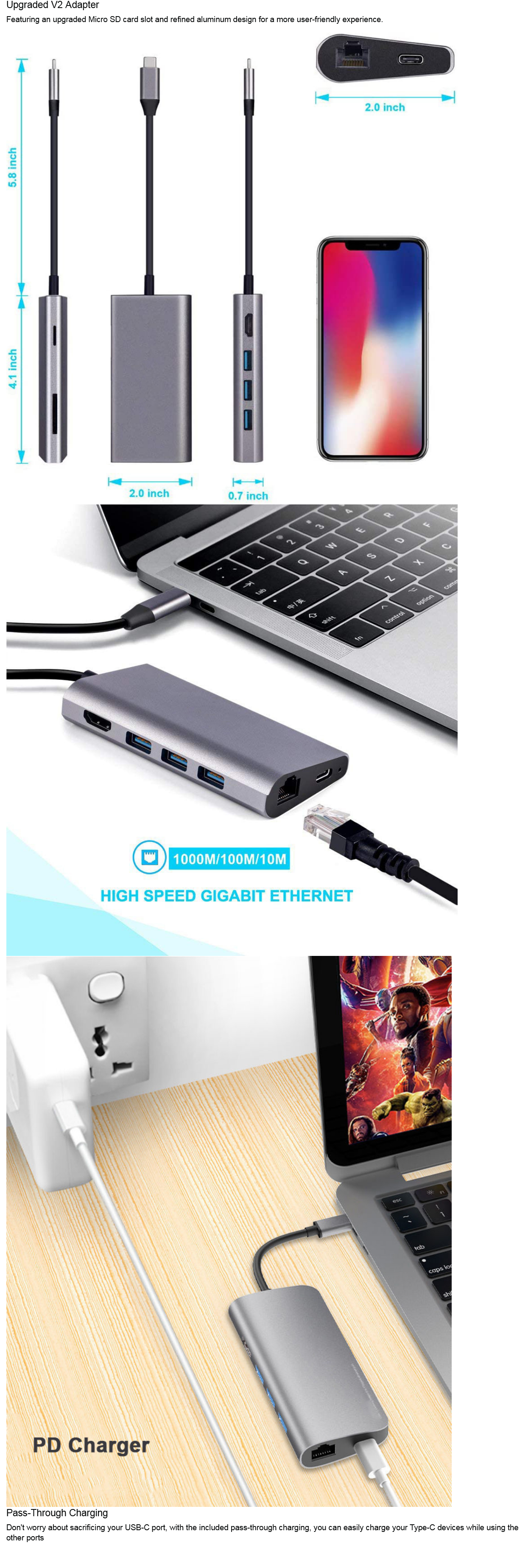 USB C Adapter 8-in-1 USB C to HDMI VGA Hub for MacBook Pro/Air/iPad Pr –  TobenONE