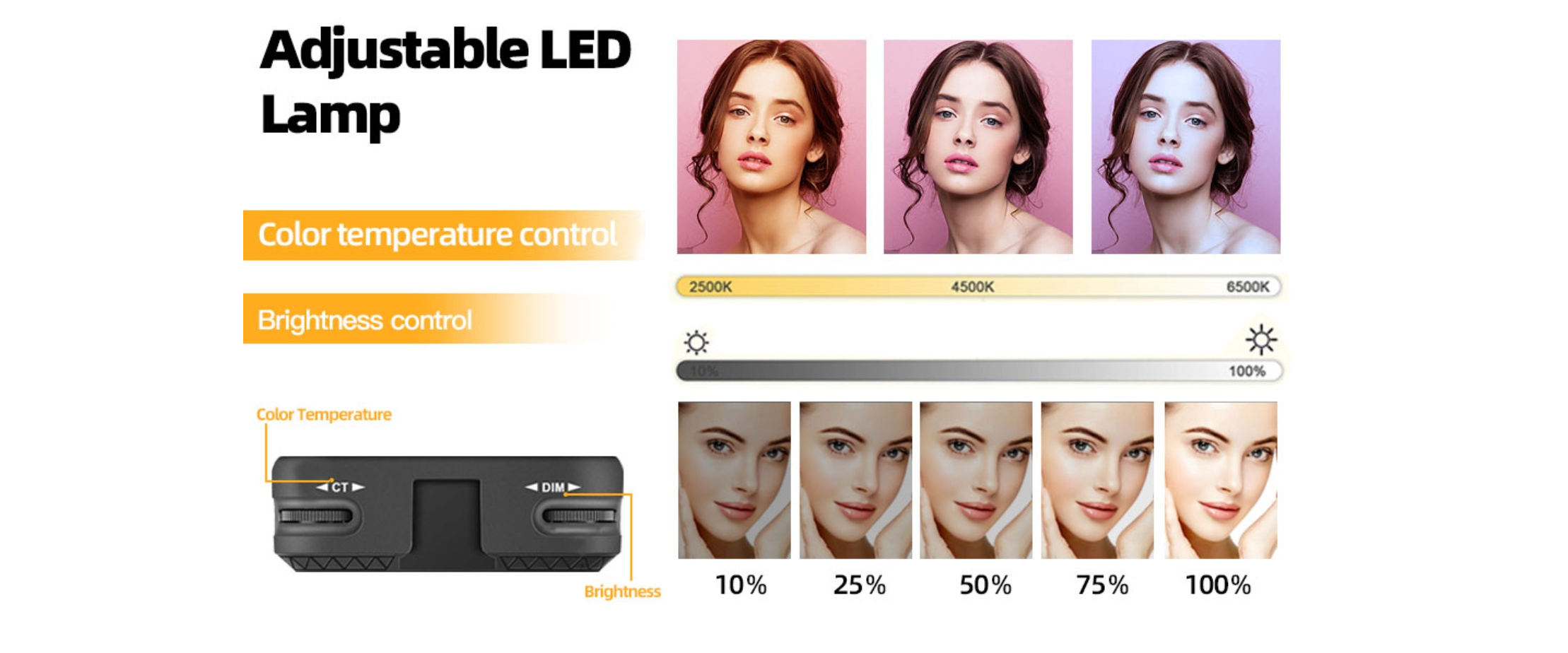 Anivia adjustable LED panel lamp, color temperature & brightness control, portrait lighting