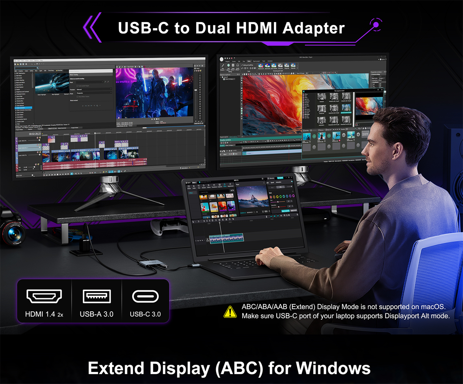 USB C to Dual HDMI Adapter
