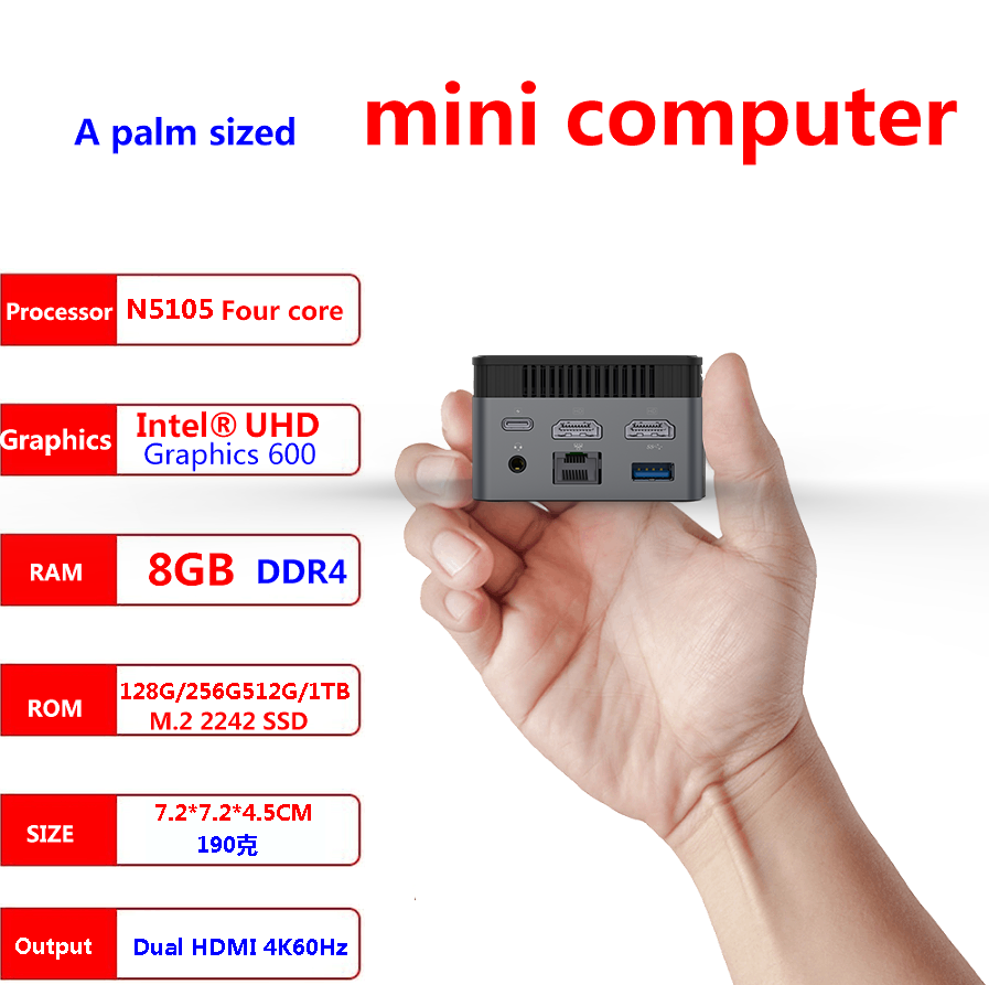 Quard Core Windows 11 Mini PC Intel N5105 2.9GHZ DDR4 8GB 128GB/256GB/512GB  SSD 1000M 5G Wifi BT4.2 Desktop Small Computer 512GB SSD 8GB 