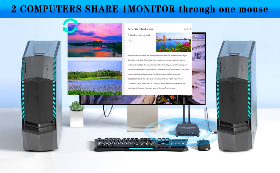 4K HDMI KVM Switch, 2-Port Full HD KVM Switch with Cables - 4K@60Hz HDMI KVM Switch 1 Monitors 2 Com