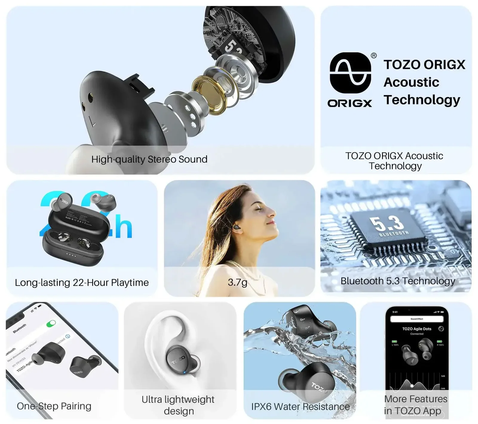 Tozo Agile Dots Waterproof Bluetooth Wireless Earbuds