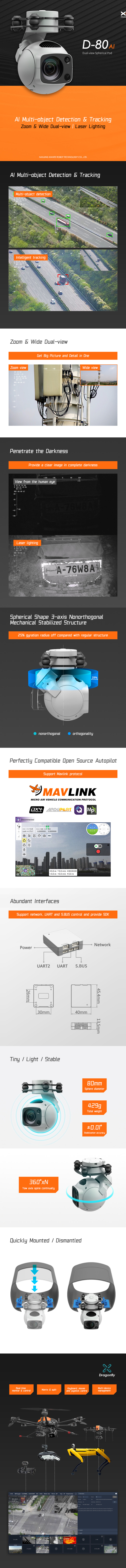 XF Robot-D-80AI Dual-View Spherical Pod-High Precision 3-Axis Stabilized