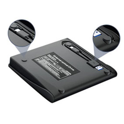 Hidden cable slots This external DVD drive is designed with hidden storage card slots and anti-shock