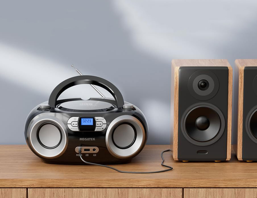 MEGATEK CB-M25BT Portable CD Player Boombox with FM Radio