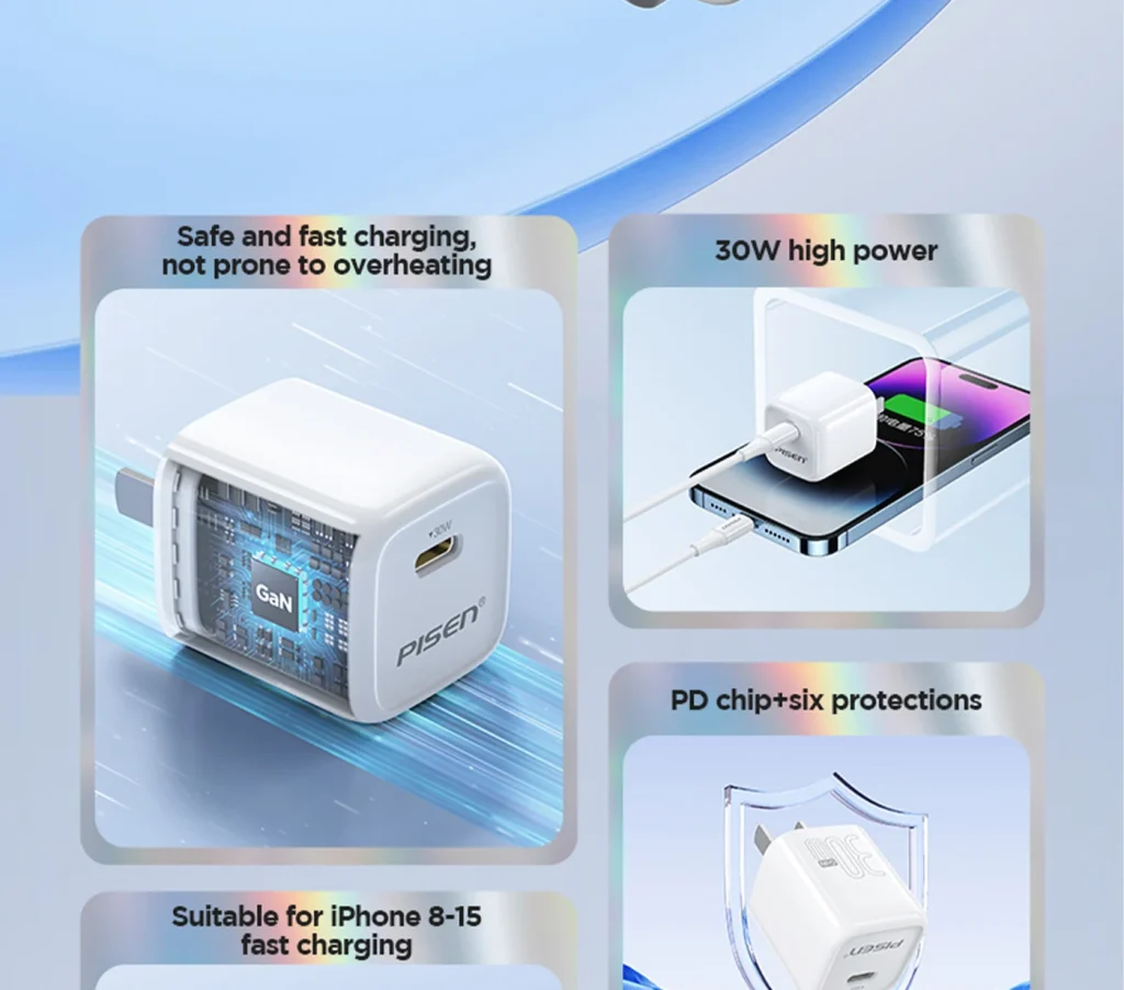 PISEN-Quick 30W GaN Pudding Single Port Fast Charger Set