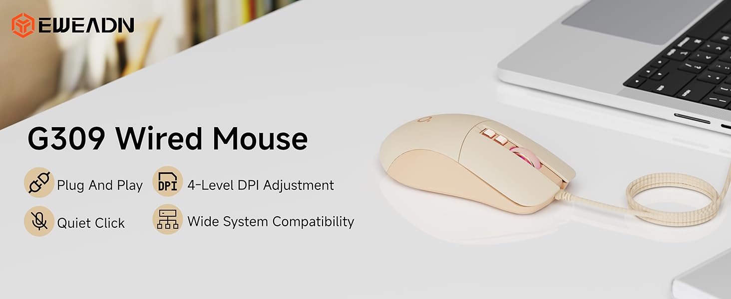 Wired Gaming Mouse, 7-Button Ergonomic Computer Corded USB Mouse with 2400 DPI, 4 Adjustment Levels