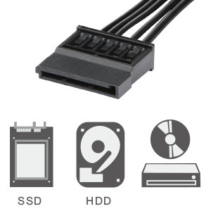 Insert directly into the 15 PinSATA power port. Lengthen the connection between host power connector