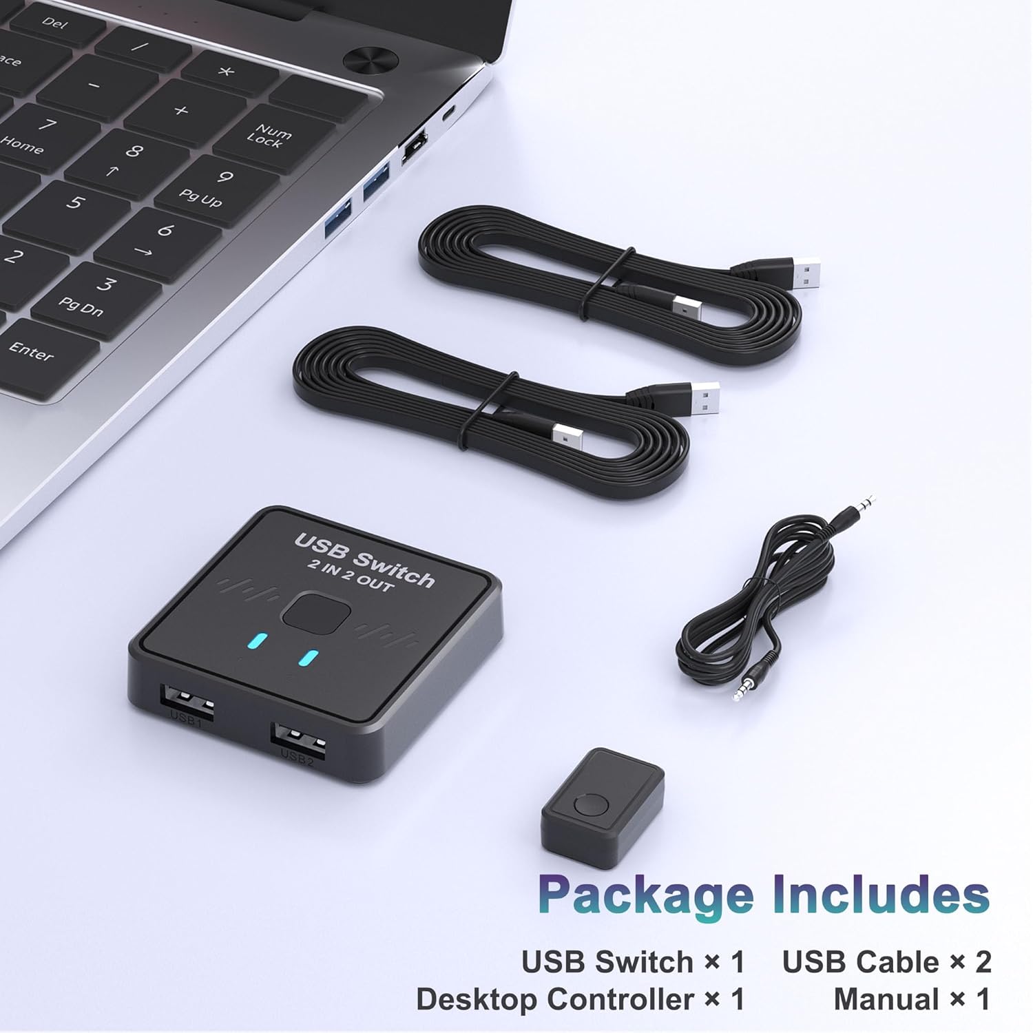 USB Switch 2 in 2 Out, USB Switcher 2 Computers Sharing Keyboard and Mouse Printer Scanner Webcam, P