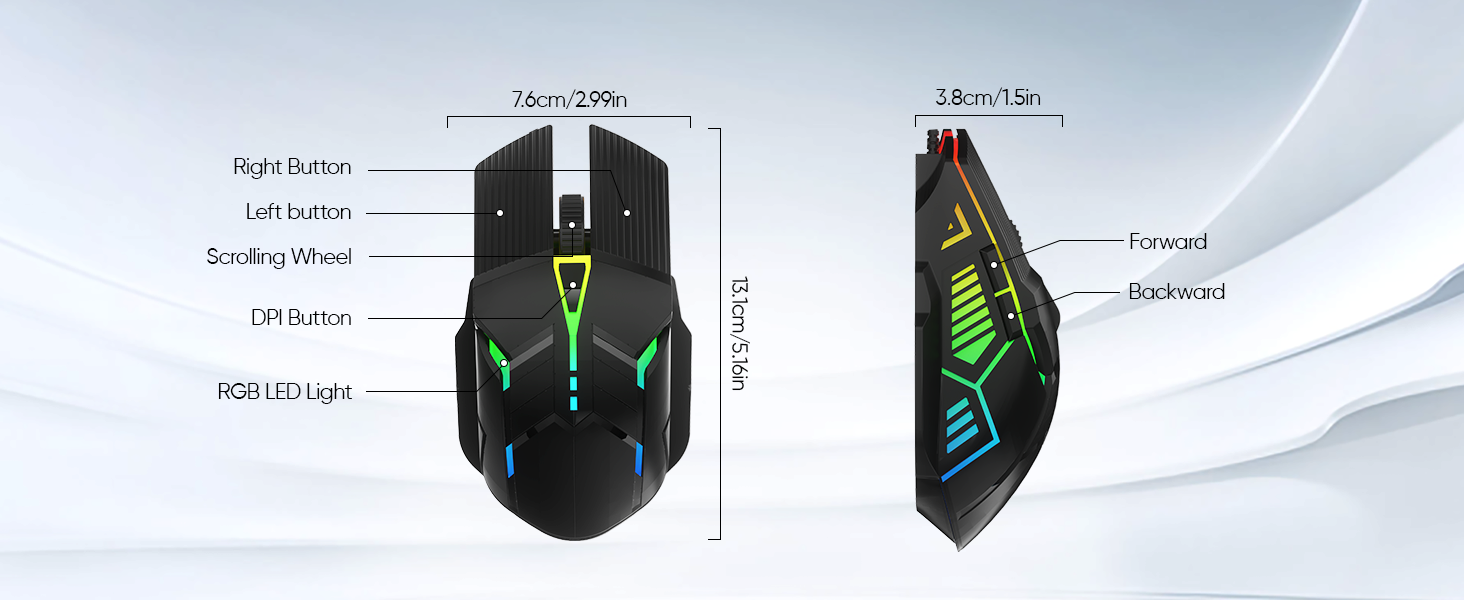 Wired Gaming Mouse - Lightweight USB Optical Computer Gaming Mice with 7-Color RGB LED Lights, 4 Adj