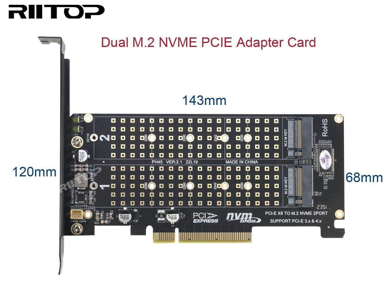 Dual NVME M Key SSD to PCIE Express Adapter Card