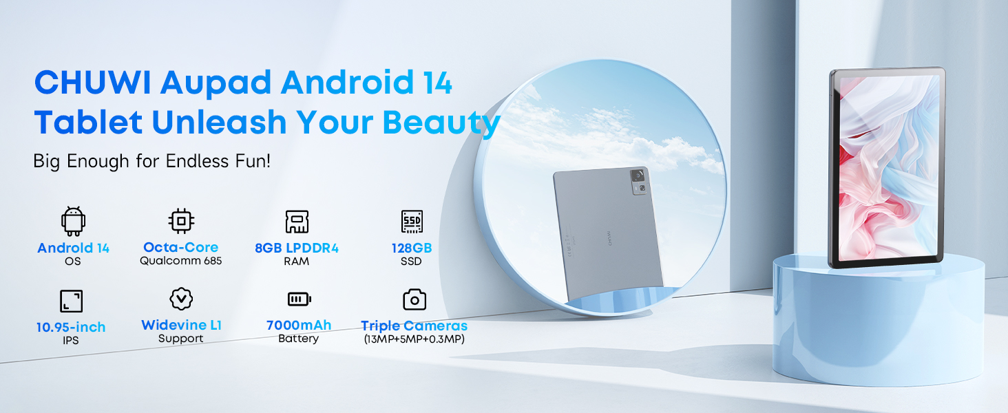 CHUWI Android 14 Tablet, 10.95 Inch Aupad Tablet PC, 8GB
