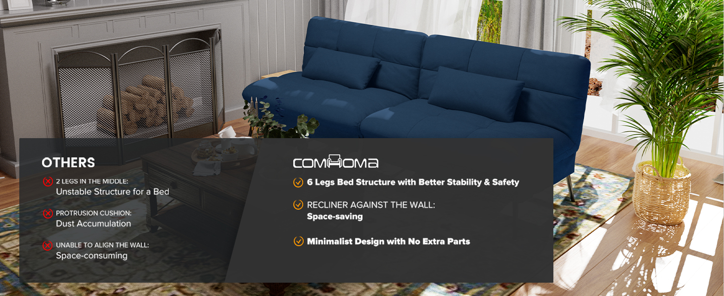 COMHOMA Convertible Futon Sofa Bed, 68Fabric Futon Couch with Adjustable Backrest, Folding Futon Sle