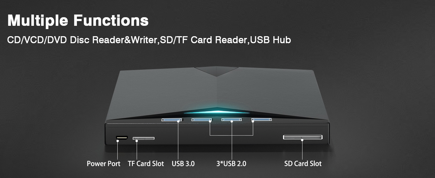External CD/DVD Drive for Laptops PC, 7 IN 1 Portable DVD Drive CD Burner