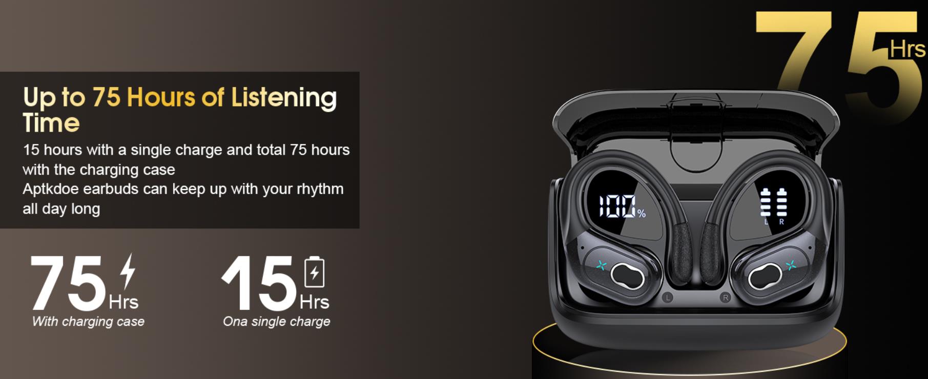 Wireless Earbuds 75hrs Bluetooth 5.4 Headphone Sport, Bluetooth Earbuds Stereo Deep Bass Over Ear Bu