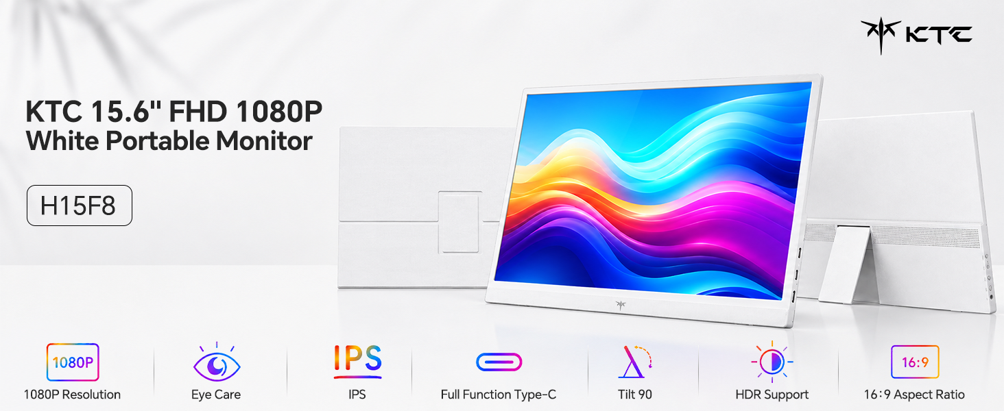 KTC 15.6" FHD 1080P White Portable Monitor
