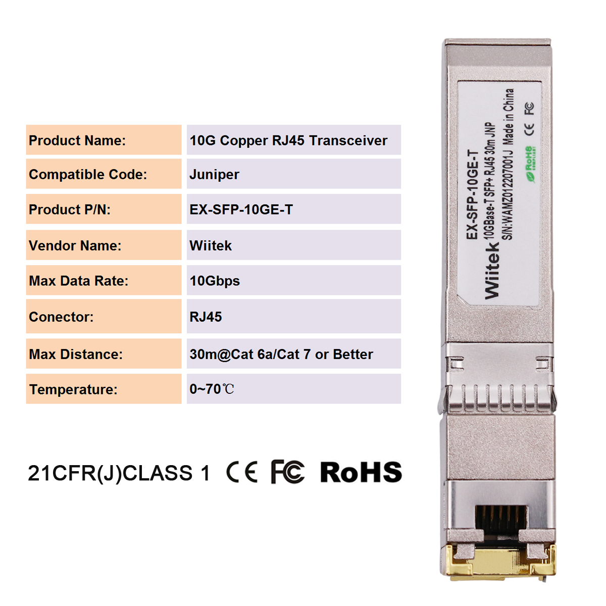 Wiitek 10G SFP+ to RJ45 Copper Modules, 1.25G/2.5G/5G/10GBase-T Ethernet Copper to SFP+ Transceiver