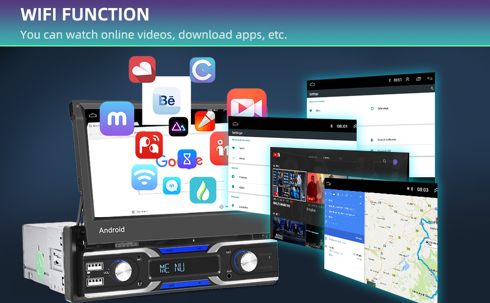 android single din car stereo wireless carplay android auto 7 inch flip out radio