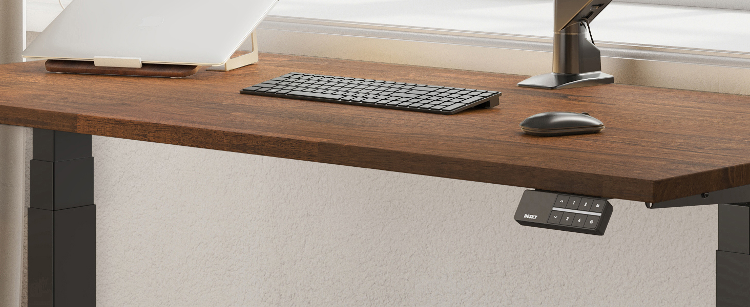 dual motor sit stand desk, solid rubberwood standing desk, electric ergonomic workstation