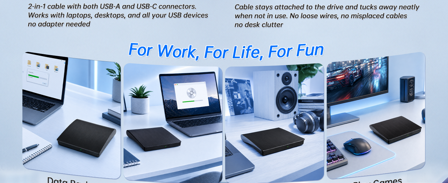 External Blu Ray Drive, USB 3.0 & Type C External CD/DVD Drive, External Blueray/DVD Drive for PC