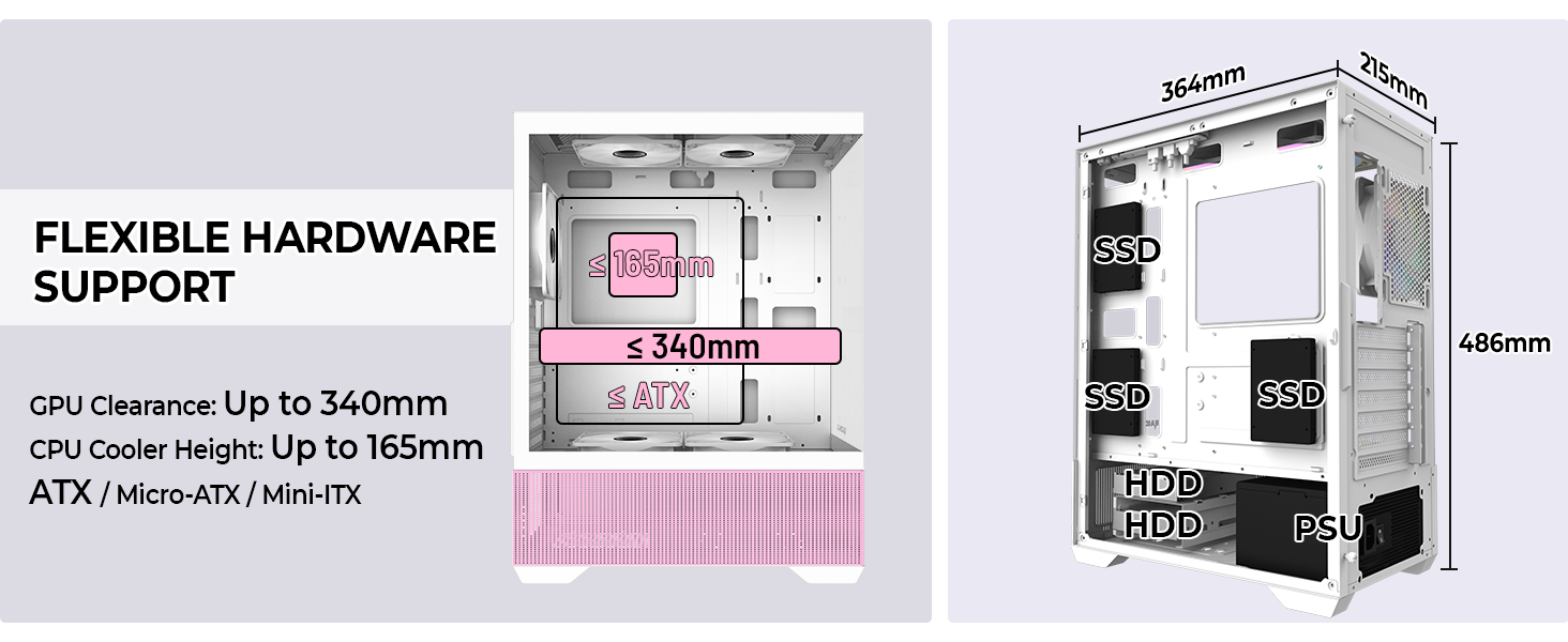 Compatible with high-end graphics cards up to 340mm in length.