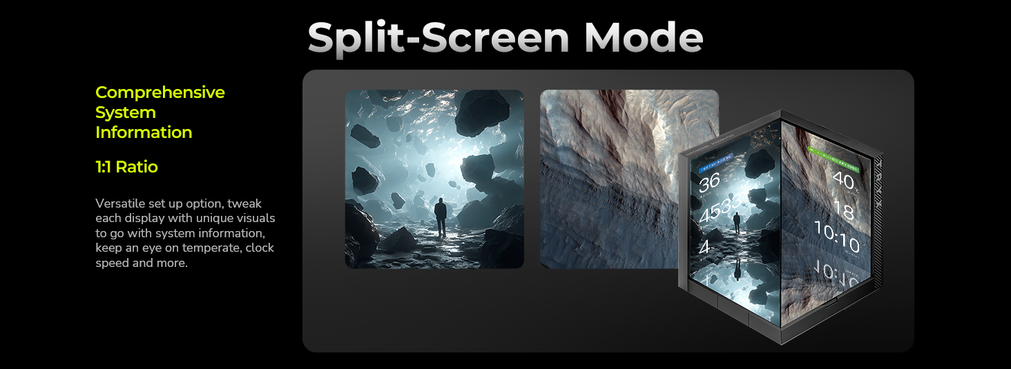 TRYX Stage 360 ARGB Black 360mm AIO Dual 4.0inch Screen IPS AIO Cooler 360mm Split Screen Mode