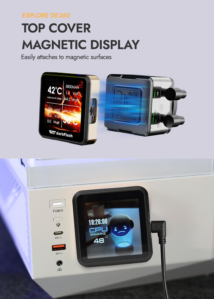 darkFlash DE360 360mm AIO Liquid CPU Cooler  2.88" IPS Display 5V ARGB Lighting Copper Water