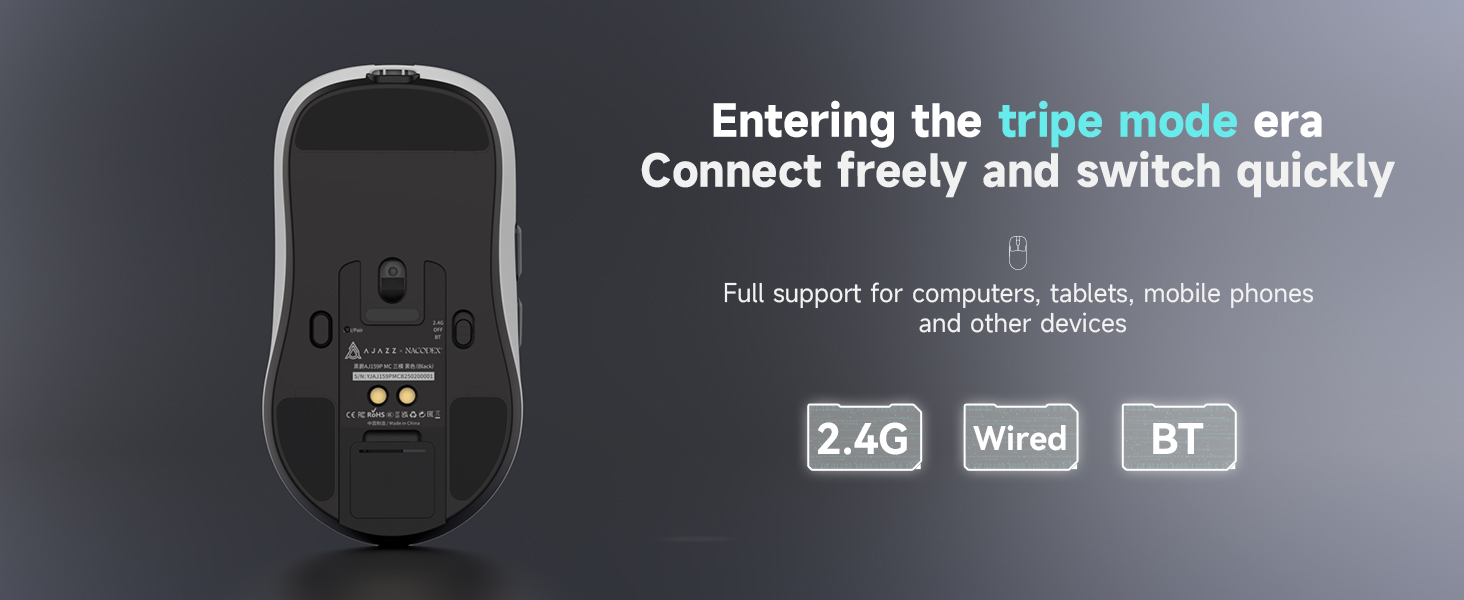 Gaming Mouse, AJ159P MC Wireless Gaming Mice with RGB Charging Dock, 56 g Lightweight Programmable T