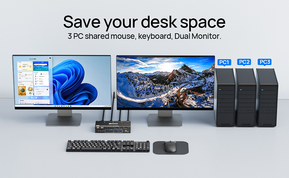 KVM switch 3 computers 2 monitors perfect for hooking up 3 desktops or laptops to share one set of w