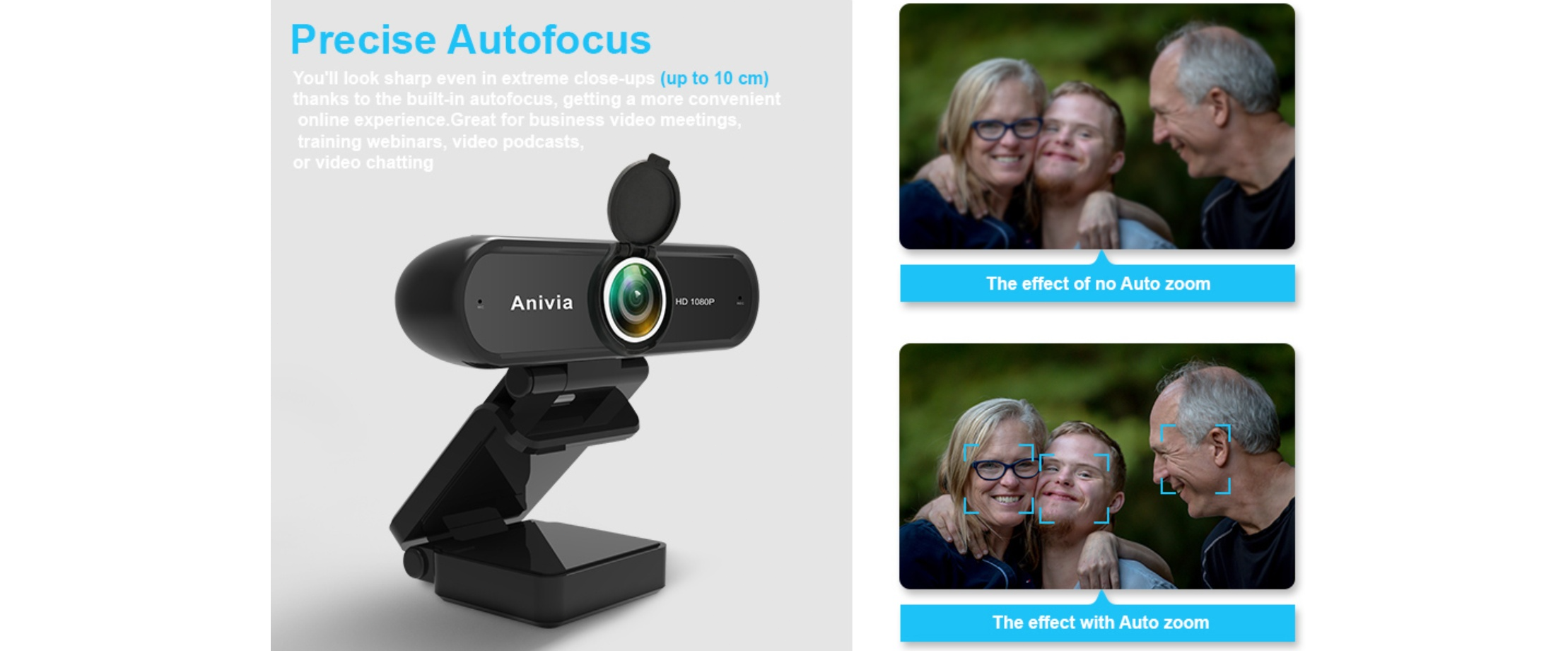 EACH webcam,precise autofocus,auto zoom,close-up shooting,face tracking,webcam for meeting