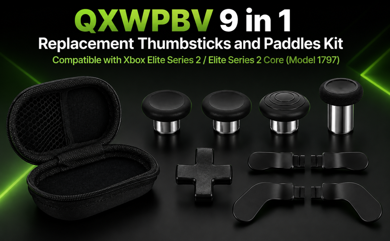 QXWPBV 9 in 1 replacement thumbsticks, D-pad and rear paddles kit for Xbox Elite Series 2