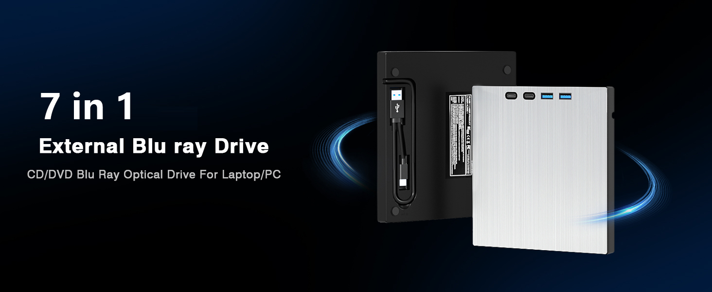 External Blu ray Drive for Laptop, Blu Ray Burner, USB 3.0 Type-C External Bluray DVD Drive