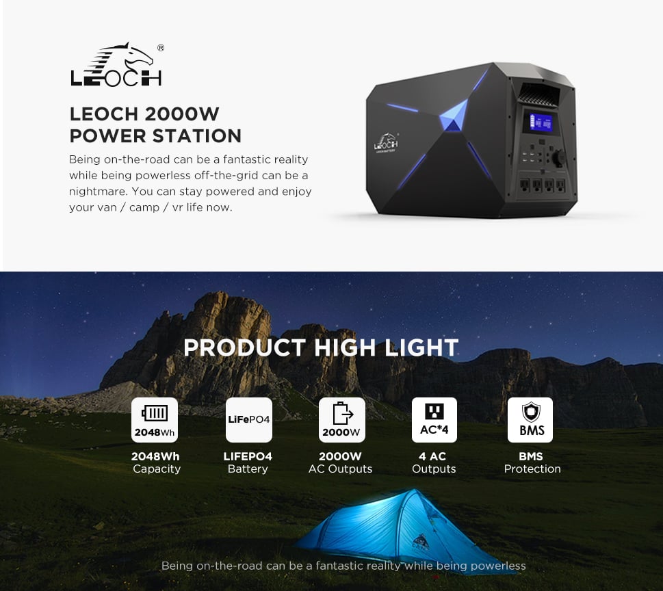 Leoch 2000W Portable Super Power Station 2048Wh Battery Backup House  Generator 80000mAh/25.6V with 4x 110V AC Outlet/2 DC Ports/6 USB Ports UPS  Power Supply for Storm Outages Emergency - Newegg.com