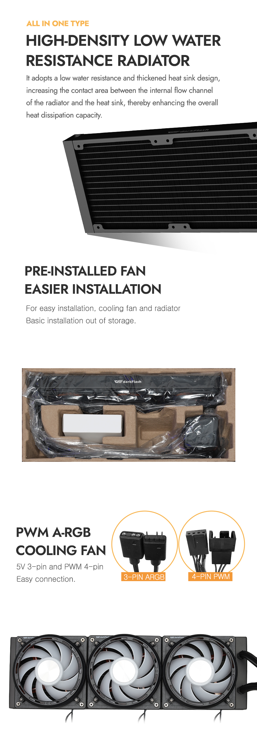 darkFlash DE360 360mm AIO Liquid CPU Cooler  2.88" IPS Display 5V ARGB Lighting Copper Water