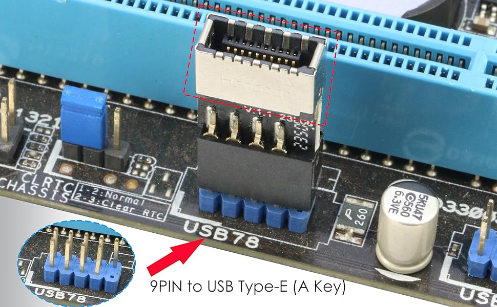 USB 2.0 9Pin to USB 3.2 Type-E Internal Header Adapter [2-Pack]