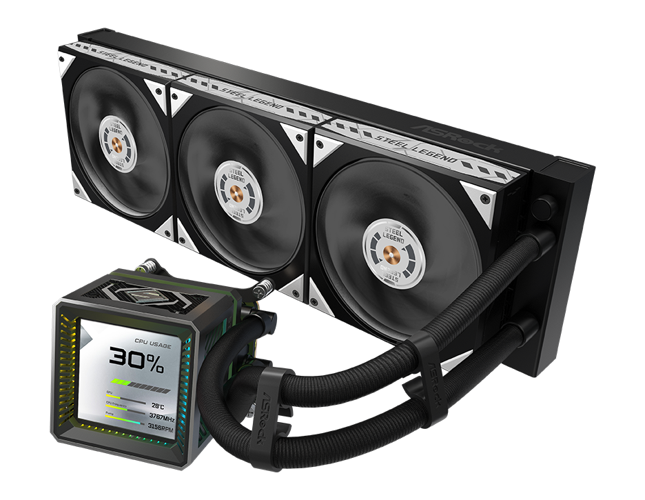ASRock AIO Steel Legend Dark 360 LCD Liquid Cooler