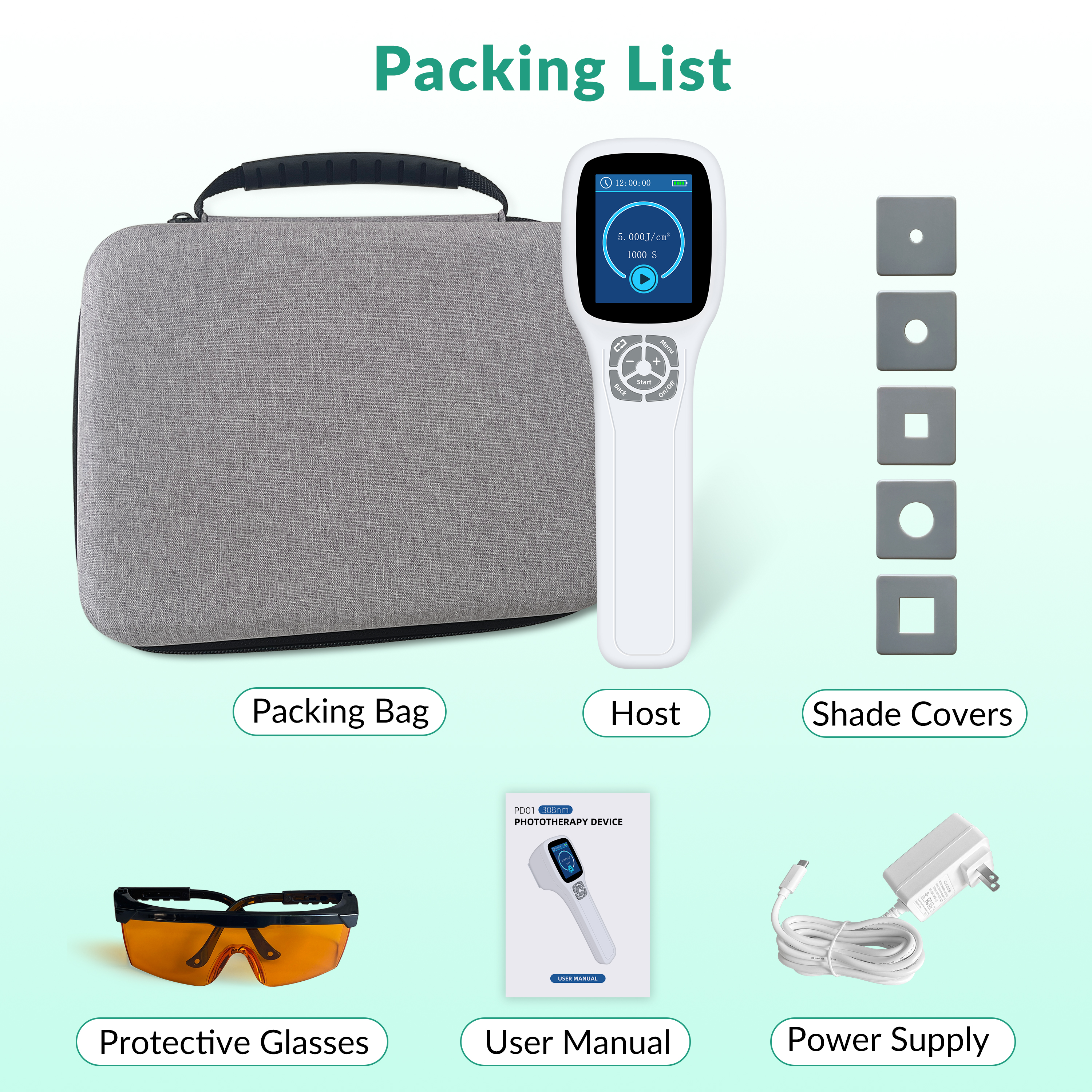 308nm UVB Phototherapy Device Packing List