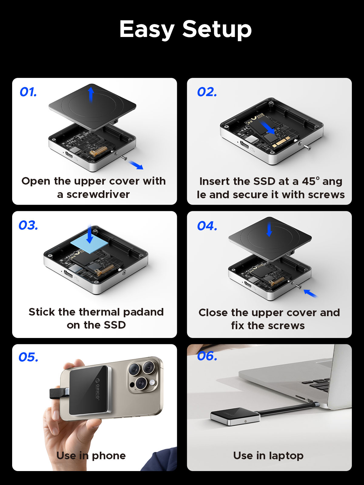 ORICO Magnetic 2230 M.2 NVMe SSD Enclosure 10Gbps M.2 to USB Type C External Adapter for iPhone 15 P
