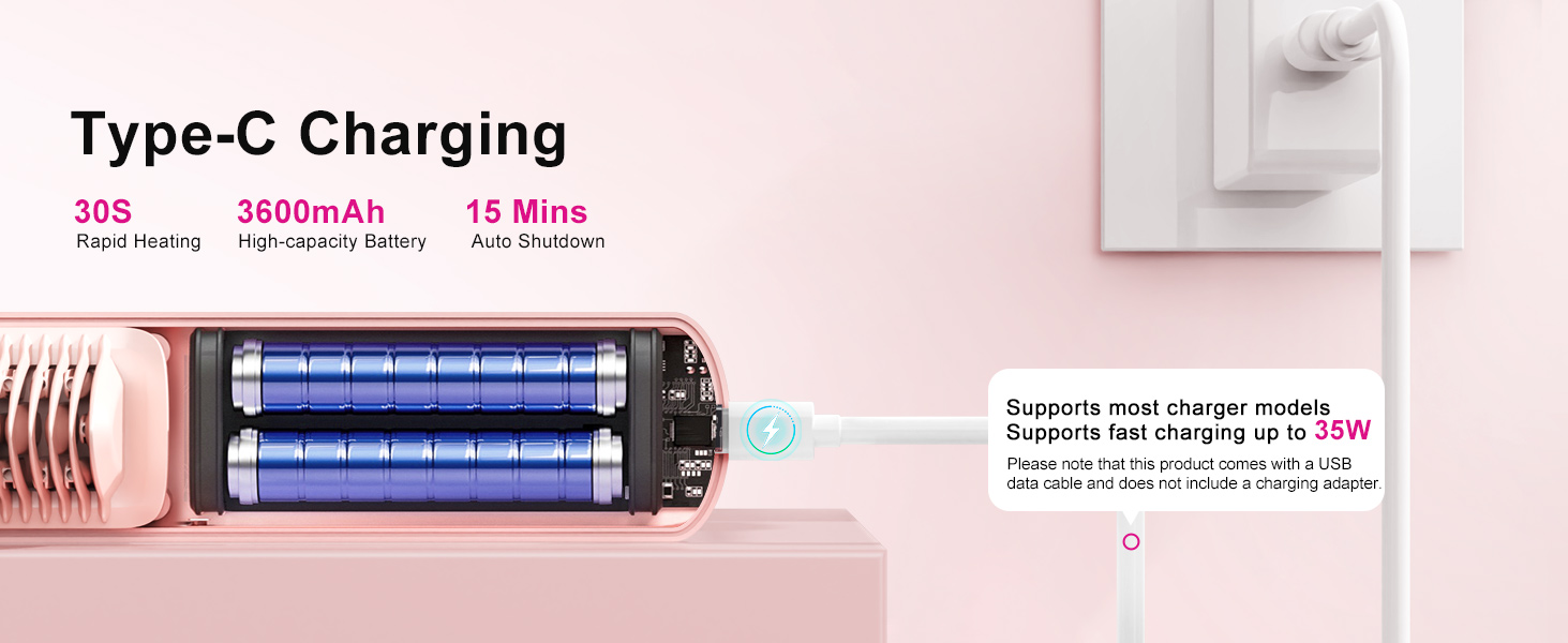Type-C charging, 3600mAh large-capacity battery, automatic shutdown after 15 minutes of inactivity.