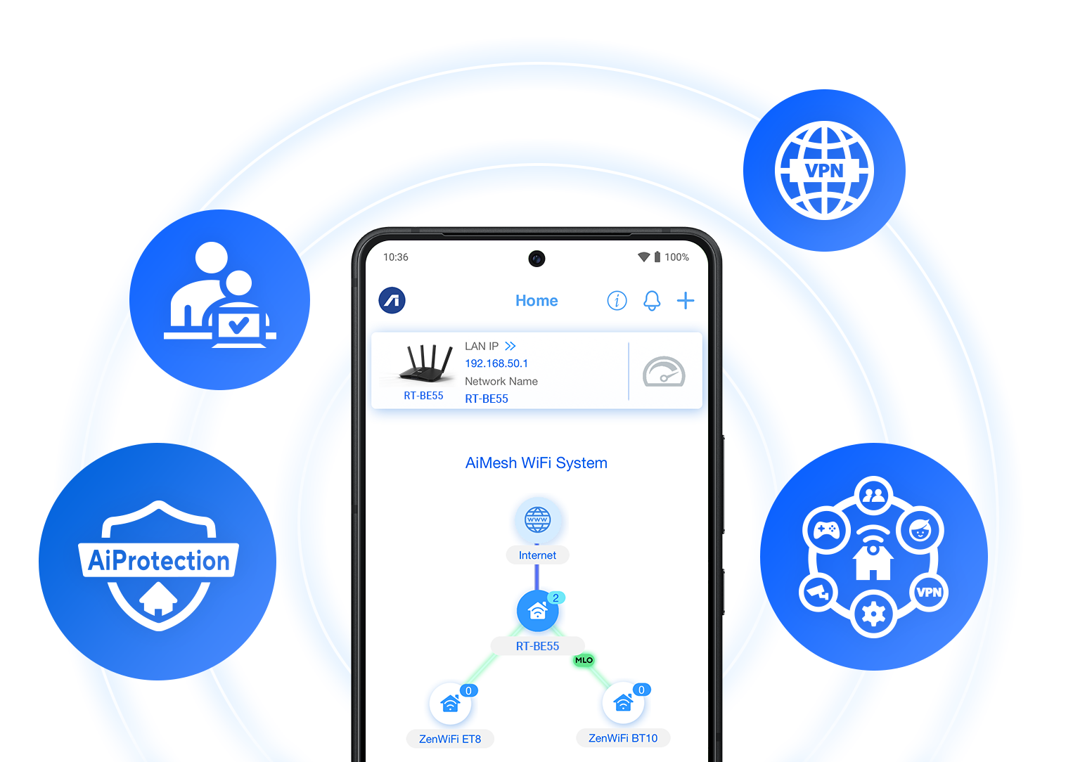 ASUS RT-BE55 Dual-band WiFi 7 (802.11be) Smart AiMesh Extendable Router
